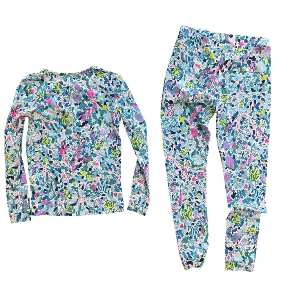 Lilly Pulitzer Girls Size 8 Sammy Pajama Set  Dive Bar Multicolor Tropical NWOT - Picture 2 of 3